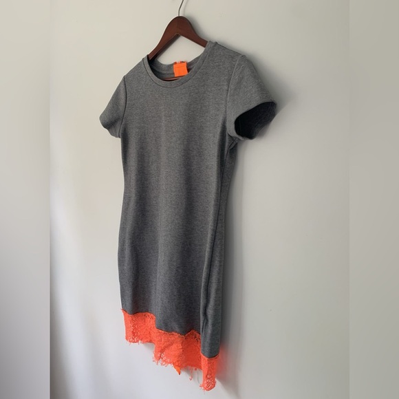 Amenpapa thick cotton shirt-dress in grey with neon orange lace trims - Picture 4 of 9